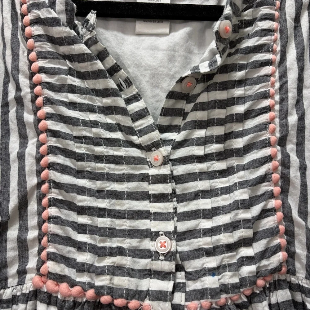 Gymboree Girls Summer Gray and White Striped Sleeveless Dress with Pink Trim